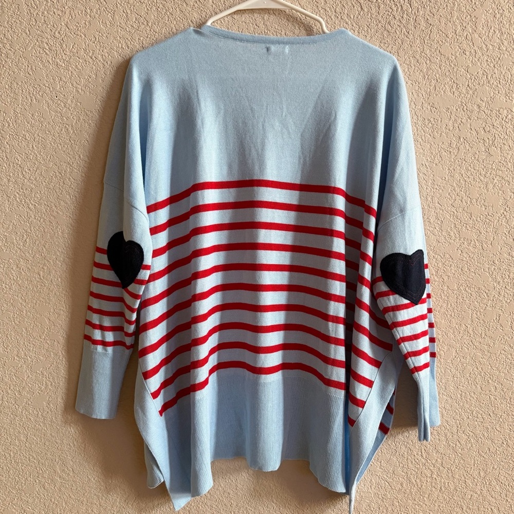 Mersea Light Blue and Red Striped Crewneck Sweater. In excellent condition. - Picture 9 of 12